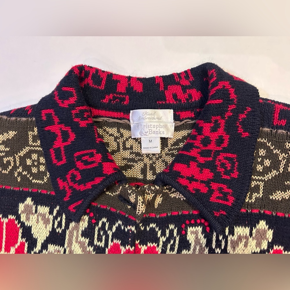 Christopher & Banks Knit Sweater Womens M Hand Embroidered Button Front Cottage - Picture 4 of 15